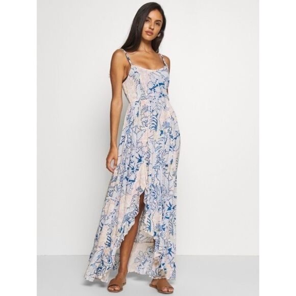 NWT Free People Blue Cream Floral Print Maxi Slip Dress - Picture 5 of 15